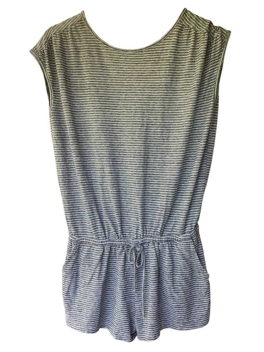 prAna Striped Romper XS Gray White Casual Lounge Travel Summer One Piece - Picture 2 of 6